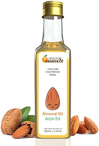 Health and Orange H&O Sweet Almond Oil - 100% Pure Cold Pressed Edible Badam Tel - 100ml Glass Bottle, for Healthy Skin, Hair and Body