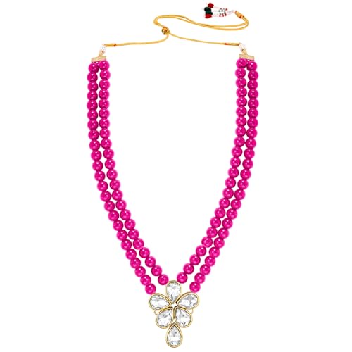 Image of Peora Crystal Faux Pearl Kundan Necklace & Jewellery Set Gift for Women