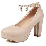  Lizoleor Elegant Bloc Escarpins Femmes Mariage Bride Cheville Robe Bout Rond Bride Formal Chaussures Plateforme Closed Toe Beige Taille 41 EU/43Cn