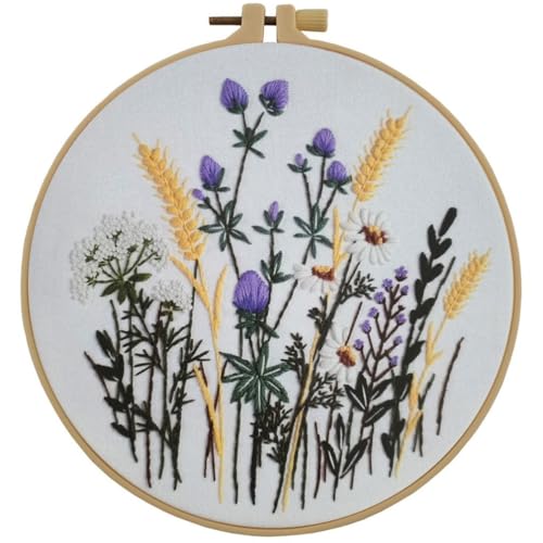 Image of Esffaci Embroidery Starter Kit for Adult Beginner with Flowers Pattern Hand Embroidery Set with Cloth Hoop Needle Threader Floss and Instruction