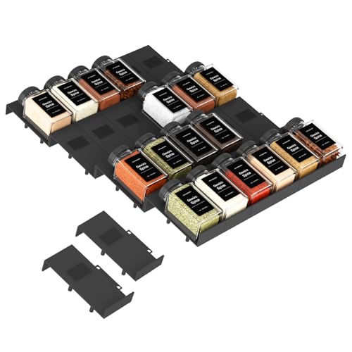 Famhap Gewürz Organizer Schublade, 24 Stück Patchworkable Gewürzregal Schublade, Küchen Organizer schublade für Gewürzgläser, Spice Rack Schublade für Gewürze Aufbewahrung