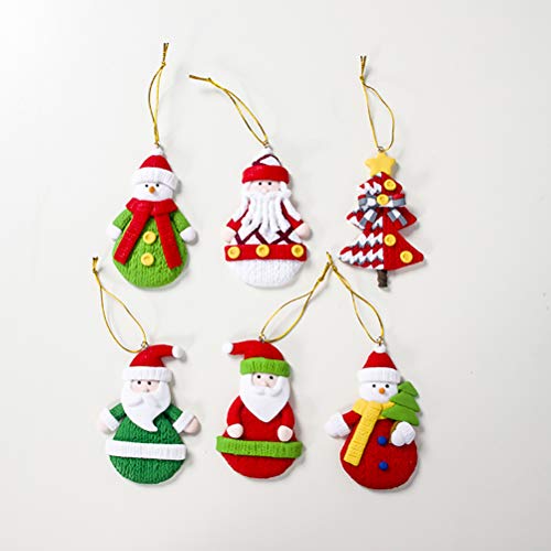 Amosfun Christmas Tree Hanging Ornaments Pendant Christmas Decoration Santa Claus Hanging Pendant Color Polymer Clay Santa Claus Decorations 6Pcs #TOP3