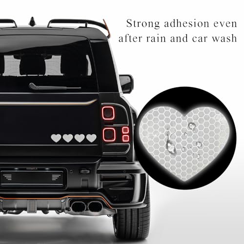 Image of 10PCS Vinyl Decal for Cars, High Intensity Reflective Sticker Night Safety Sign Bumper Decals, Waterproof Grid Vinyl Stickers Scratch Cover for Auto Window Laptop (Heart, White)