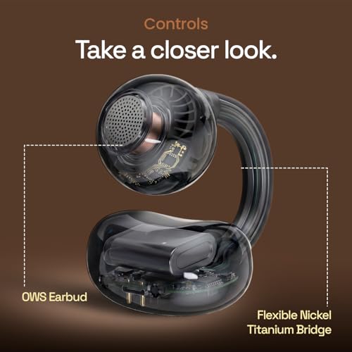 Image of ACwO DwOTS Flow 2 Open-Ear OWS Earbuds with Smart Case Control, Clip-On Design with Ear Hooks, AI-ENC Mic, Up to 60 Hours Playtime, Dual Connectivity, IPX5 Sweat Resistance, Wireless Earbuds (Grey)