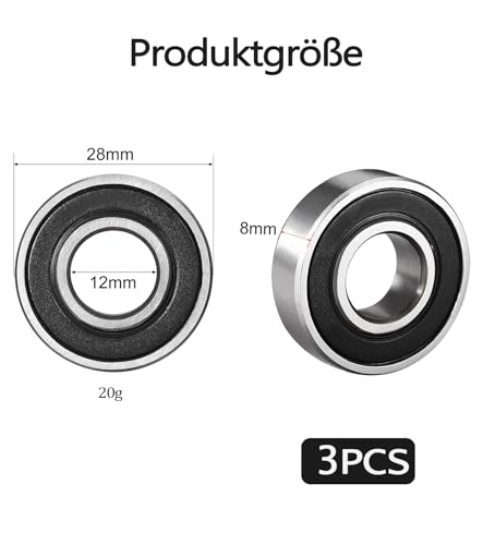 T TAKONE 3 Stück Kugellager 12mm Innendurchmesser, Kompatibel mit Ninebot Max G30 G30D - Edelstahl 6001-2RS Ball Bearing mit Hoher Drehzahl