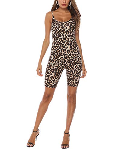 Amiliashp Women's Spaghetti Strap Tank Top Short Jumpsuit Rompers Bodysuit One Piece Catsuit (Leopard, S) #TOP3