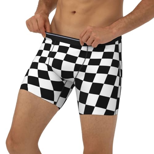 Black White Race Checkered Flag Men's Boxer Briefs, Mens Trunks Underwear Wicking-Breathable Underpants3