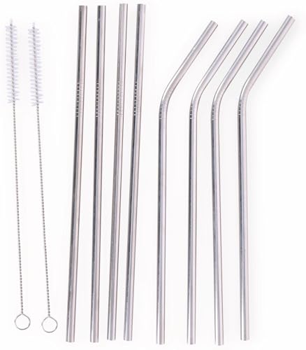 Cannucce In Acciaio Inox, Riutilizzabili, In Acciaio, Durevoli, 8 Cannucce, Tra Cui 2 Spazzole, Acciaio Inossidabile, Argento