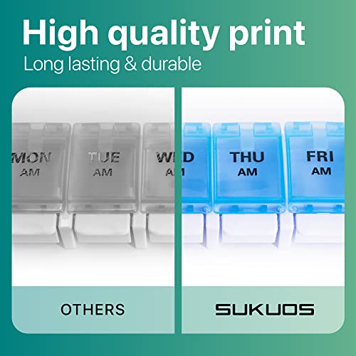 Image of Sukuos AM PM Weekly 7 Day Pill Organizer, 2 Times A Day Pill Box with Arthritis Friendly Push Button, Medicine Cases for Vitamin /Fish Oil /Supplements, Easy to Clean (Cyan&Blue)