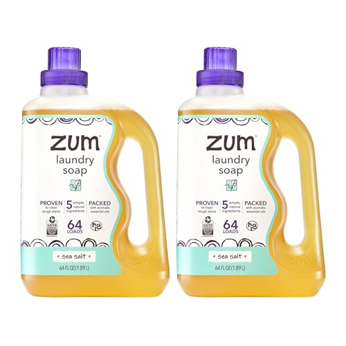Zum Indigo Wild Clean Laundry Soap - Plant-Based Liquid Laundry Soap - Contains Baking Soda, Essential Oils & Saponified Coconut Oil - Sea Salt Scent - 64 fl oz (Pack of 2)