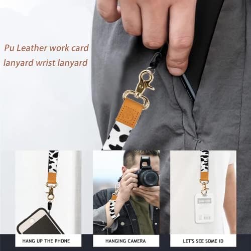 Neck Lanyard & Wrist Strap Set, Lanyard Neck Strap Keychain Wristlet Keychain ID Lanyard Neck Leather Lanyard, for Car Keys ID Badges Card Holder Wallet (Black & White Style)