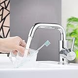 【Modernes Design】Der Abstand zwischen dem gut gestalteten Wasserhahn und dem Beckenhahn beträgt 16,5 cm und ist damit länger als bei herkömmlichem Wasserhahnzubehör. 7-förmiger Wasserauslass, gleichmäßiger Wasserstrahl, verhindert Spritzer und spart Wasserem Waschtischarmatur beträgt 16,5 cm und ist damit länger als bei herkömmlichen Wasserhahnarmaturen. Der 7-förmiger Auslauf lässt das Wasser reibungslos fließen, ohne zu spritzen.