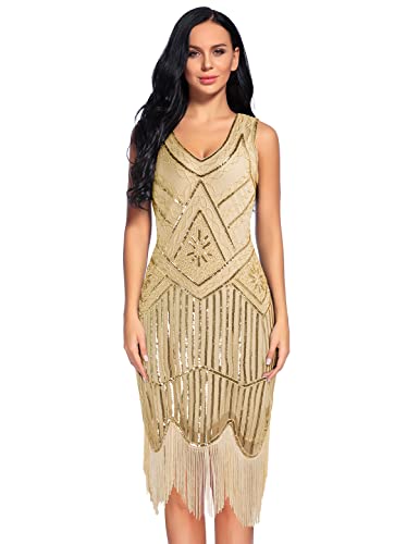 Image of Plus Size 1920s Vintage Fringed Gatsby Sequin Beaded Tassels Hem Flapper Dress for Women