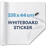 HeatPomelo Whiteboard Sticker Roll for Wall 335 x 44 cm(132" x 17.3"), No Ghosting & Self-Adhesive White Board Wallpaper Sheets, Dry Wipe Surface for Home, Office, Classroom