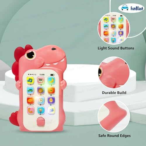 Image of FunBlast Cartoon Musical Mobile Phone for Kids, Mobile with Light & Sound Toys for Babies | Educational Toys for Kids 3+ Years /Boys /Girls-1 Unit (Dino-Peach)
