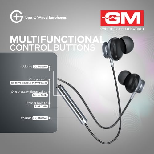 Image of GM G+ Type-C Wired Earphones with HD Mic | 14mm Drivers, Pure Bass Sound | Half-in-Ear Comfort Fit | Lightweight & Durable | USB-C Earphones for Calls, Music & Gaming
