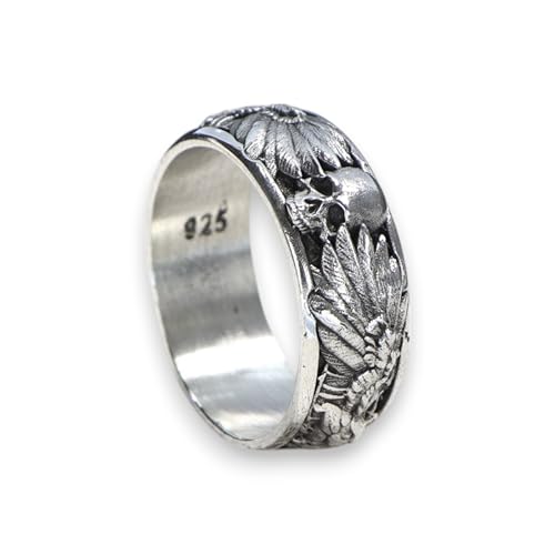 Handmade Raven and Skull Band Ring, Gothic Men Ring, Biker