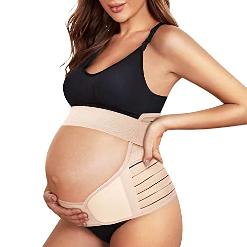 SCARBORO Maternity Belly Band for Pregnancy Belly Support Belt 3 in 1 Belly Brace Bands for Pregnant Women Back/Pelvic Pain Relief Care Adjustable, Beige