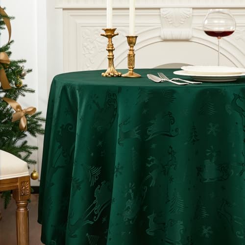 Romanstile runde Weihnachtstischdecke 160 cm Dunkelgrün abwaschbar &...
