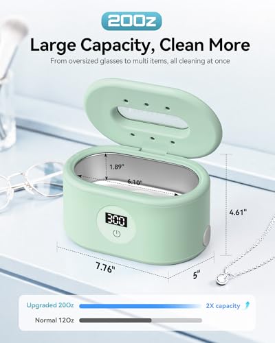 Image of BYASKZIV Ultrasonic Cleaner, 48KHz Ultrasonic Jewelry Cleaner with 20oz 304 Stainless Steel Tank, Dual Modes & LED Display - for Jewelry, Eyeglasses, Watches, Dentures, Retainers & More-Green