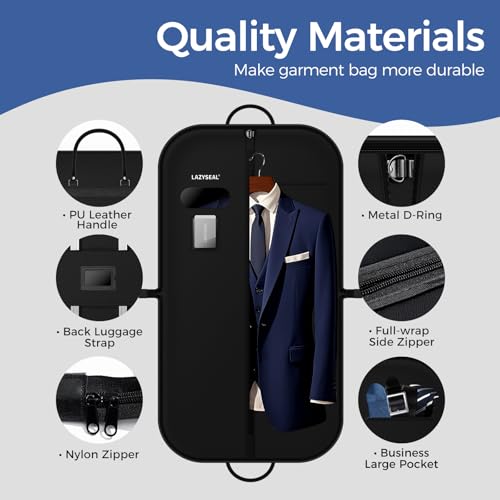 LAZYSEAL 43'' Suit Garment Bag for Travel, 600D Oxford Fabric, Black by LAZYSEAL - Used condition - Image 7