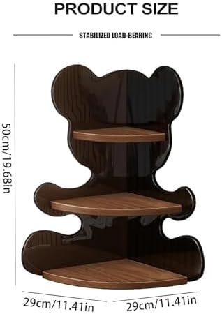 Bear Shaped 3-Tier Corner Shelf, Wooden Bookshelf Storage Rack for Kitchen, Bedroom & Living Room, Cute Bear Design, Space-Saving, 11.4x11.4x19.7in