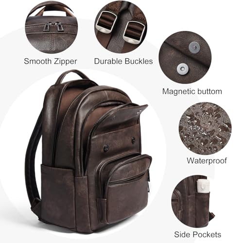 Image of Leresas Backpack Purse for Women Mens for Work Laptop Travel Business Back Pack Vegan Leather Fashion College Computer Teacher Bag Daypack Coffee