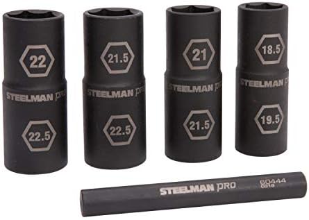 Steelman Pro 5-Piece 1/2-Inch Drive Metric 6-Point Thin Wall Impact Flip Socket and Knockout Bar Set with Half Sizes (18.5 x 19.5mm, 21 x 21.5mm, 22 x 22.5mm, and 21.5 x 22.5mm Sockets)