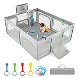 COSTWAY Parc Bebe avec 50 Balles Océaniques, Parc Enfant avec Panier de Basket, But de Fo...