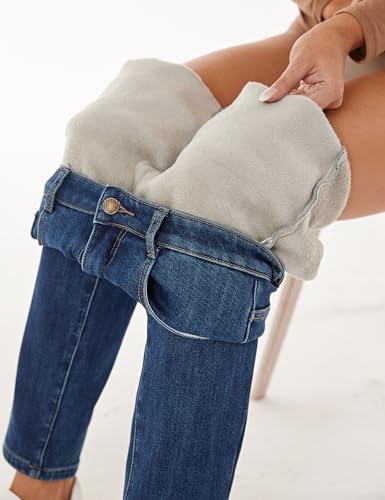 Yehopere Women's Fleece Lined Jeans Cropped Girlfriend Boyfriend Winter Sherpa Fleece Lined Jean2