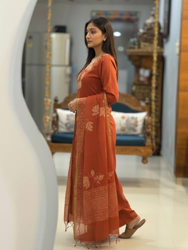 Image of ANNI Designer Women's Rayon Viscose Straight fit Printed Embroidered Kurta with Pant & Dupatta | Ethnic Kurta Set for Women | Daily, Office & Festive Traditional