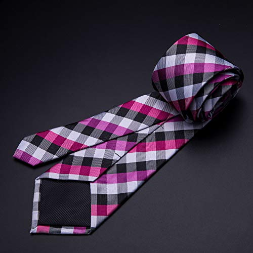 Image of Barry.Wang Mens Tie Set Plaid Check Neckties Formal Business Wedding Luxury Pocket Square Cufflinks