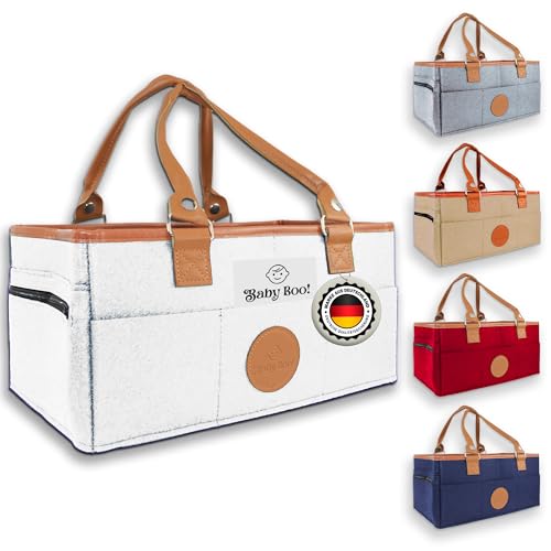 Baby Boo!® Wickel-Organizer, Stilvolle Wickeltasche mit abnehmbaren Henkel und vielen Fächern, Faltbare Wickel Caddy für Kinderwagen, Praktischer Baby Organizer in 5 Farben (Weiß)