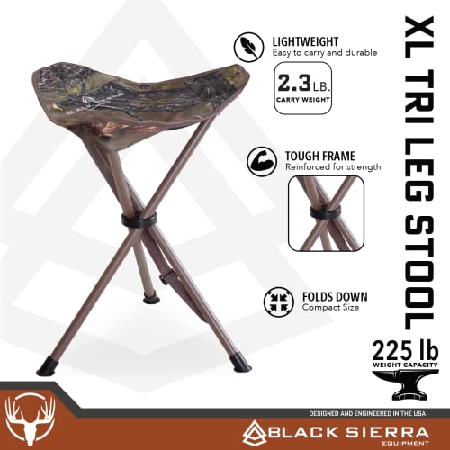 Black Sierra Xl Tri-Leg Stool, Lightweight, Folding Chair, For Camping And Hunting, Extra Wide Seat, Steel Frame, Supports 225 Lbs, Camo #TOP1