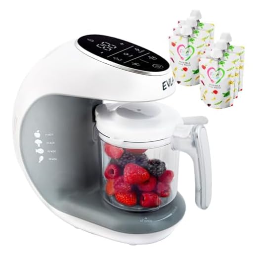 EVLA'S Baby Food Maker, Steamer, Blender, Baby Food Processor for Healthy Homemade Baby Food in Minutes, Touch Screen with 6 Reusable Food Pouches, Baby Registry Essential, White