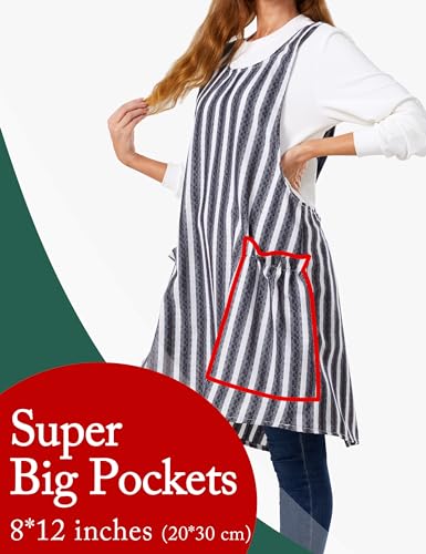 Image of Cozy Adjustable Cross Back Aprons for Women with Pockets Cotton Linen Cooking Kitchen Baking