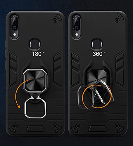 Image of Pikkme D5 Tough Armor Bumper Back Cover Case for Vivo Y83 Pro |Ring Holder & Kickstand in-Built (Black)