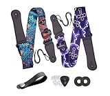 Noneea 2PCS Guitar Straps, Soft Cotton Straps With 3 Pick Holders, Button Headstock Adaptor and Button Block, Set For Electric/Acoustic Guitar