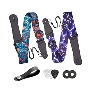 2PCS Guitar Straps, Soft Cotton Straps With 3 Pick Holders, Button Headstock Adaptor and Button Block, Set For Electric/Acoustic Guitar - Les Beatles, Paul McCartney, John Lennon, RIngo Starr, George Harrison