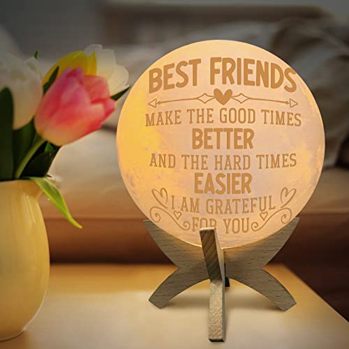 Gifts For Friends Female, Friend Gifts For Women, Woodemon Birthday Gifts For Women Moon Lamp, 3D Printing Led Night Light With Wooden Stand, Birthday Wedding Graduation Gift For Women Friendship #TOP1