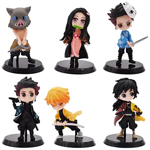 VXCQ Mini Figures Set-Anime Cake Toppers Demon 6 PCS Slayer Cake Toppers Anime Characters Figures Cake Decorations Kids Boys Girls Model Doll Collection Birthday Party Cake Supplies (5-7cm) Cover