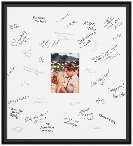 Amanti Art Signature Mat 5x7 Picture Frame, Photo Frame Wedding Guest Book Alternative, Autograph Picture Mat for Signature Board, Wedding Celebrations Graduations, Retirement, Black Wood Framing