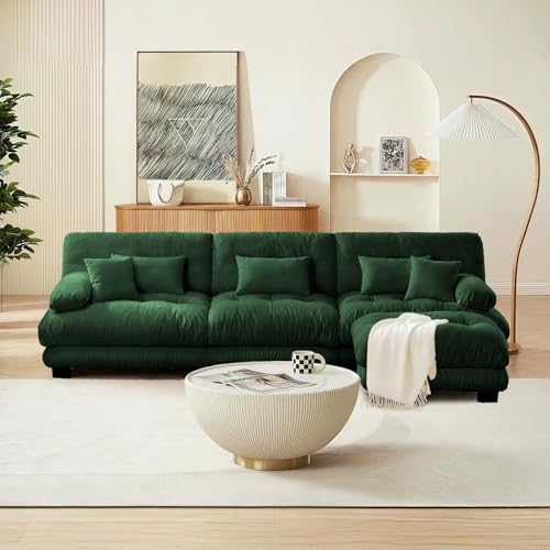Image of SoarFlash Sectional Sofas Couches for Living Room, L Shaped Couch Sofa Set, Small Couches for Small Spaces, Apartment with Movable Ottoman, Green