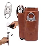 AMANCY Portable Cigar Case Flask Gift Set - 2 Finger Cigar Case with 2 Oz Stainless Steel Flask and Cutter