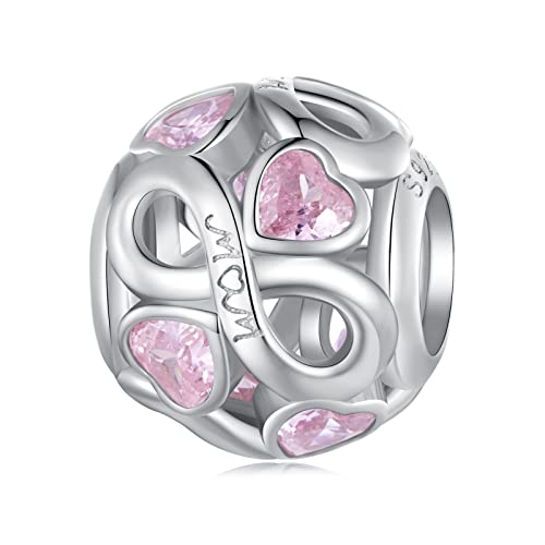 Cuentas de plata de ley 925 rosa con forma de corazón colgante para pulseras de mujer