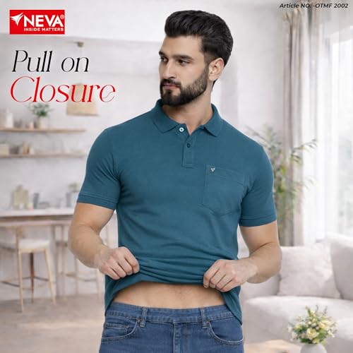 Image of NEVA Men's Regular Fit Half Sleeve Polo Neck T-Shirt with Chest Pocket