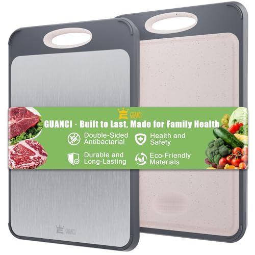 GUANCI Cutting Board for Kitchen, Stainless Steel Cutting Board Double