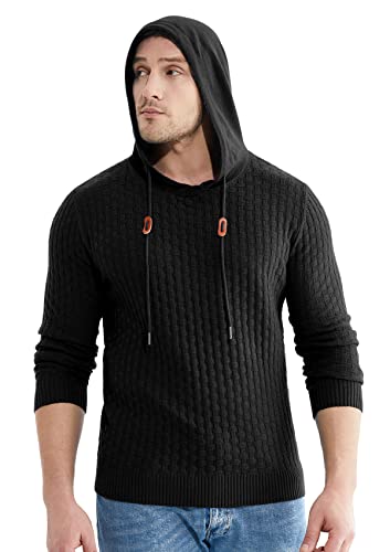 Askdeer Men's Sweater Pullover Long Sleeve Solid Classic Knitted Sweater With Hood Black #TOP4