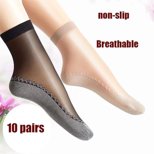 10 pairs Creative Comfortable Breathable Ultra-thin Elastic Cotton Bottom Women Ankle Socks Ladies Summer Socks Silk Socks(Beige)4