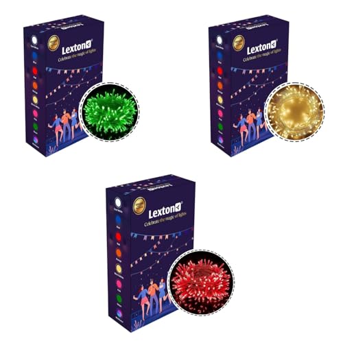 Image of Lexton Traffic Combo of 1Pcs Red, 1Pcs Green & 1Pcs Warm White 40 LED String Light | Decoration Lighting Bulbs for Diwali, Christmas, Eid, Birthday, Wedding | Suitable Indoor & Outdoor(Set of 3)